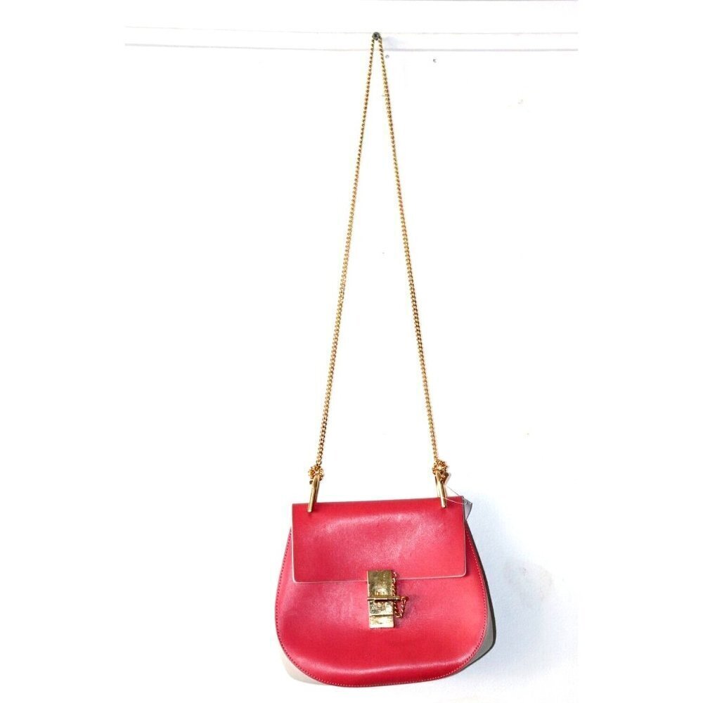Chloé Medium Pink White Drew Crossbody Bag Chain Strap Leather Flap Bag $1850
